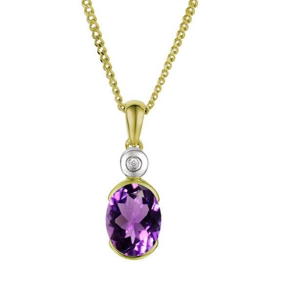 9ct Gold Amethyst & Diamond Pendant