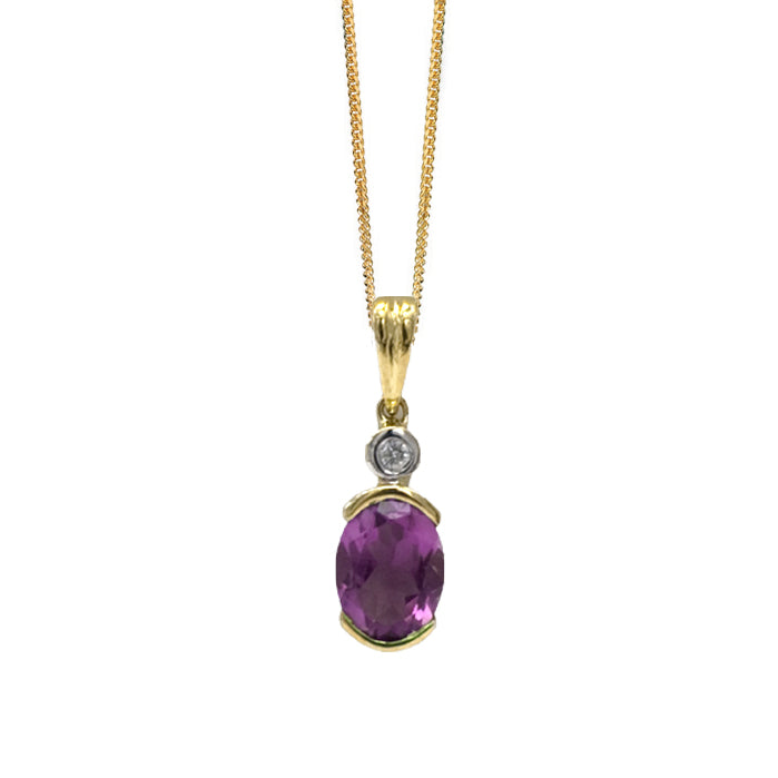 9ct Gold Amethyst & Diamond Pendant