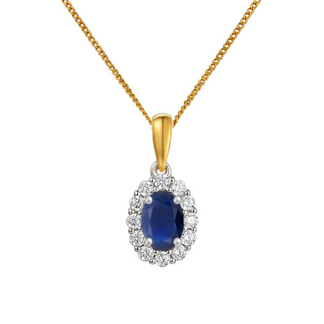 9ct Gold Sapphire & Diamond Pendant