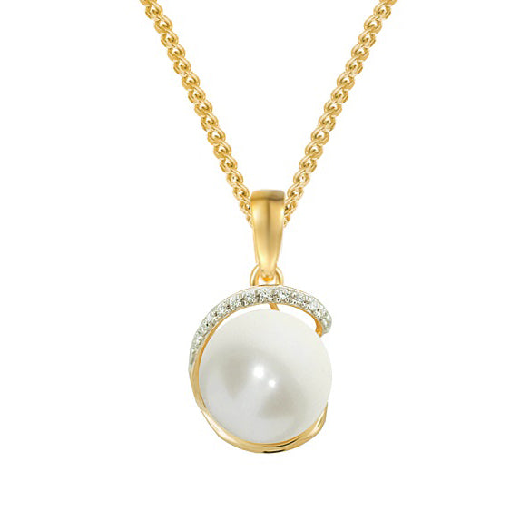 9ct Gold Pearl & Diamond Pendant