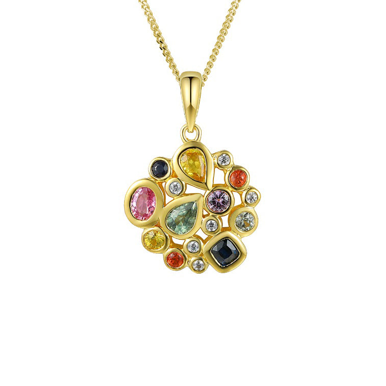 9ct Gold Multi Sapphire & Diamond Pendant