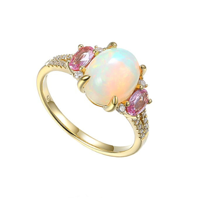 9ct Gold Opal Sapphire & Diamond Ring