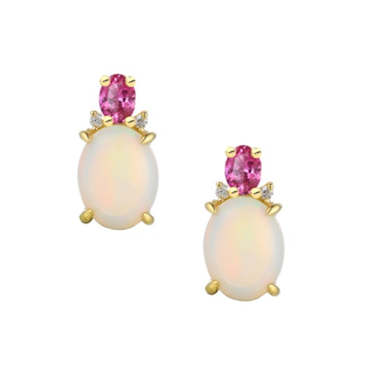 9ct Gold Opal Pink Sapphire & Diamond Earring