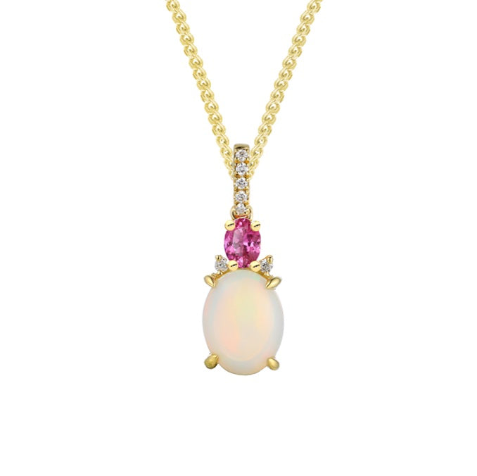 9ct Gold Opal Pink Sapphire & Diamond Pendant