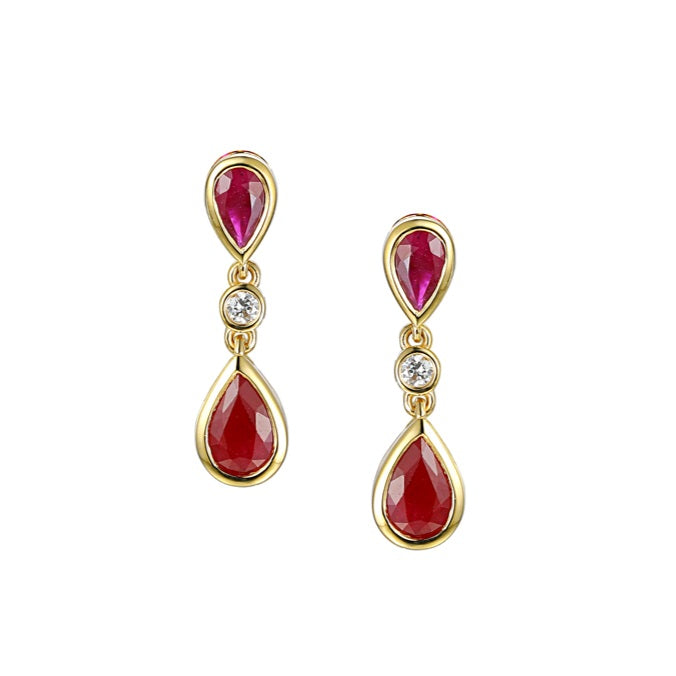 9ct Gold Ruby & Diamond Drop Earrings
