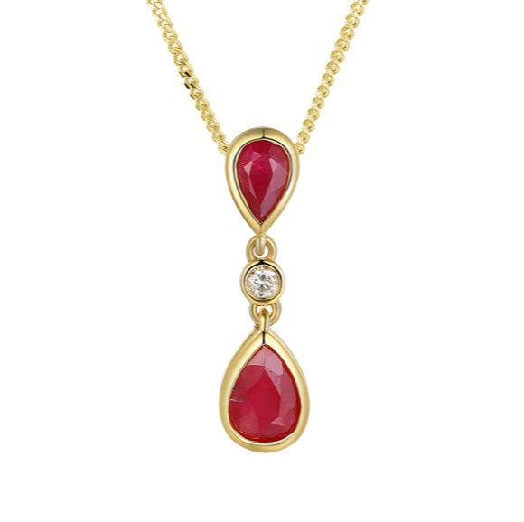 9ct Gold Ruby & Diamond Drop Pendant