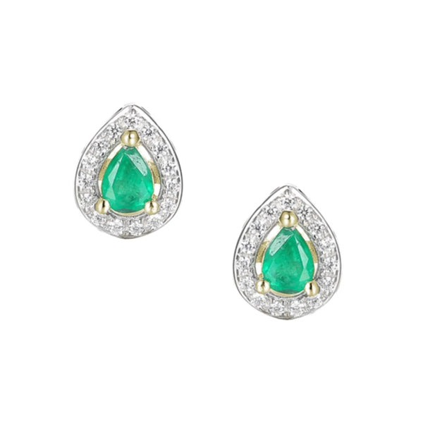 9ct Gold Emerald & Diamond Stud Earrings