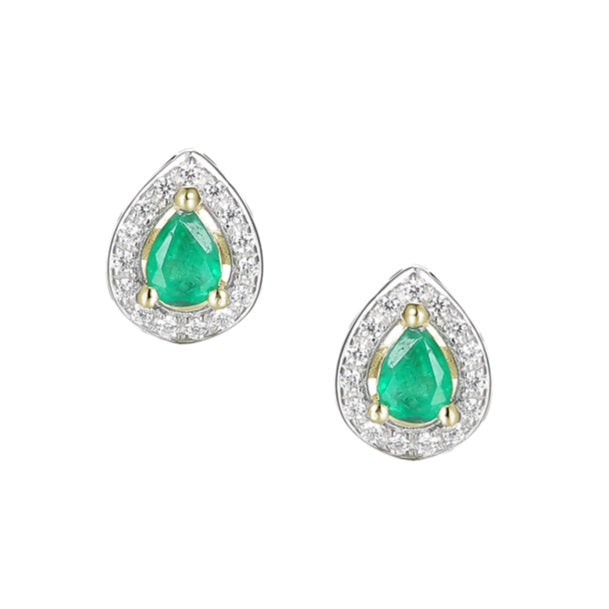 9ct Gold Emerald & Diamond Stud Earrings