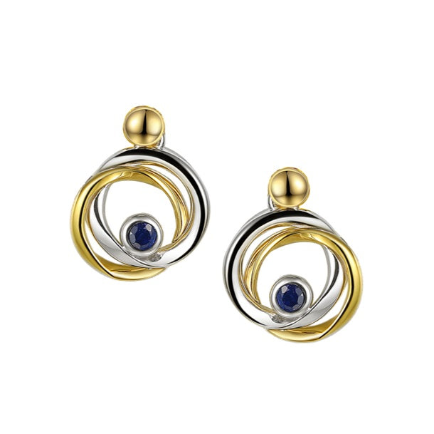 9ct Bi-Colour Gold & Sapphire Stud Earrings