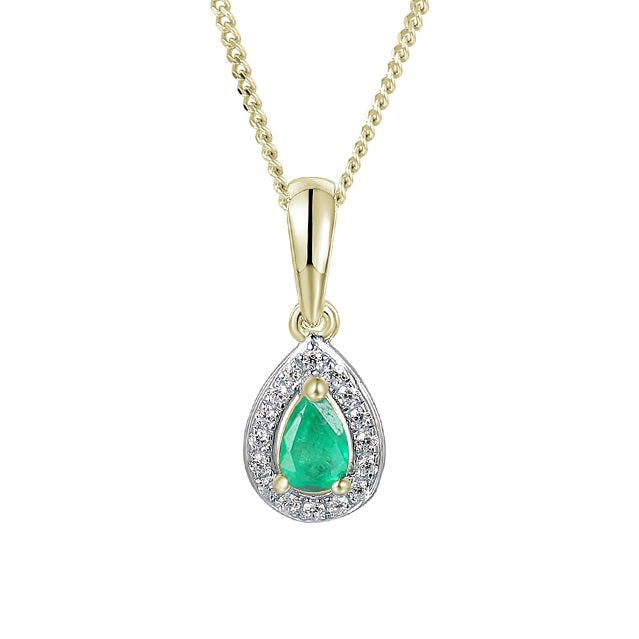 9ct Gold Emerald & Diamond Pendant