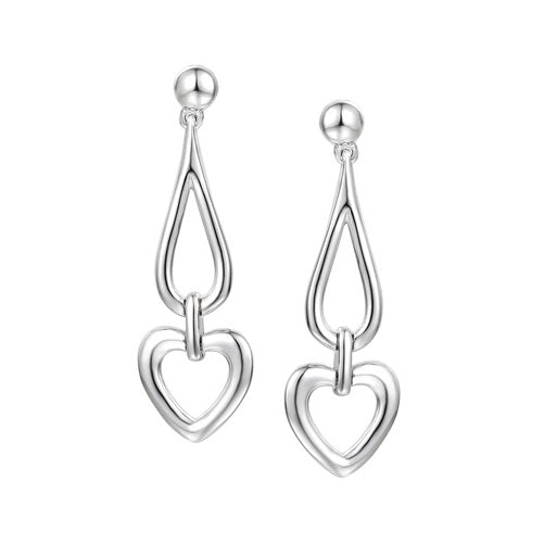 Silver Heart Drop Earrings
