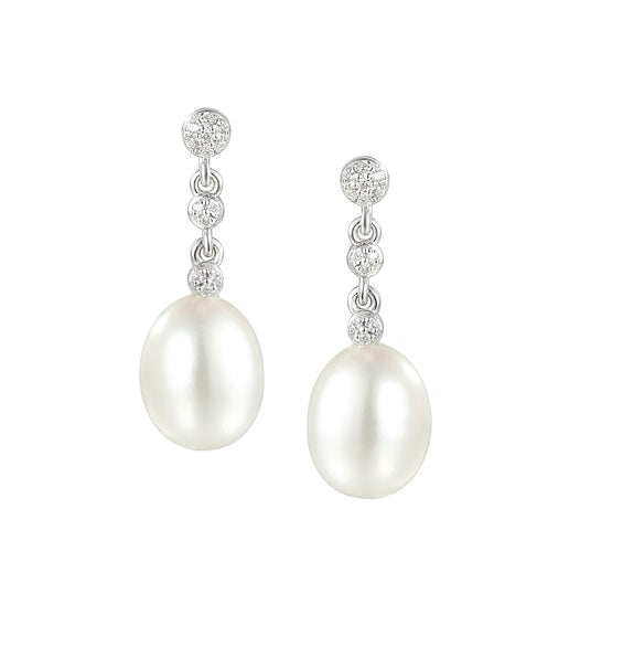 Silver Cubic Zirconia & Pearl Earrings