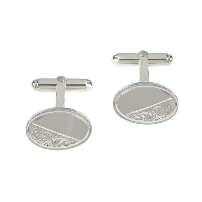 Silver Engraved Bar Cufflink