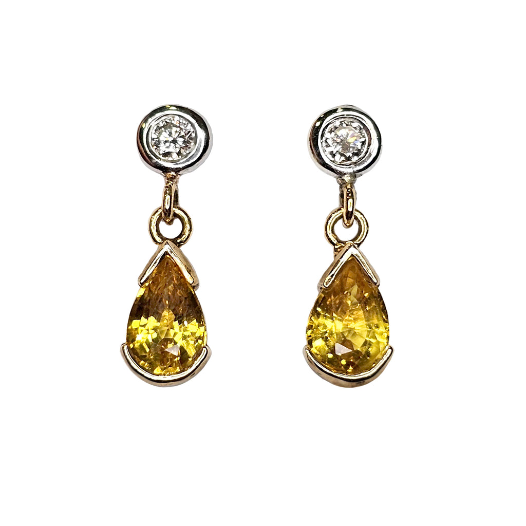 9ct Gold Yellow Sapphire & Diamond Drop Earrings