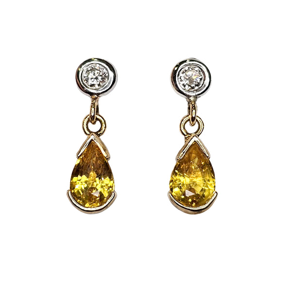 9ct Gold Yellow Sapphire & Diamond Drop Earrings