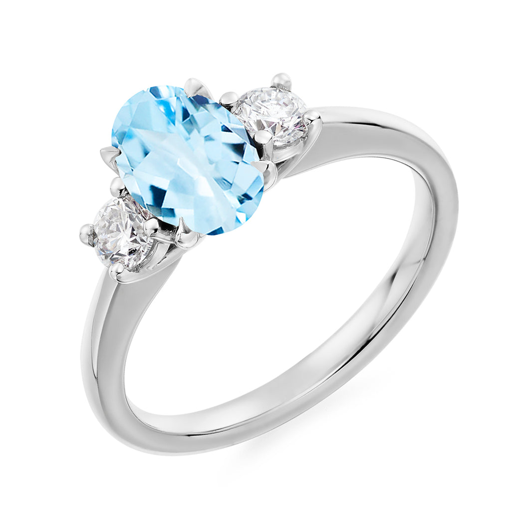 Platinum Aquamarine & Diamond Ring