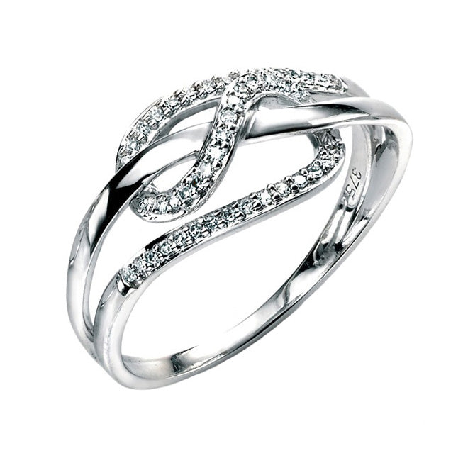 9ct White Gold Diamond Pave Loop  Ring