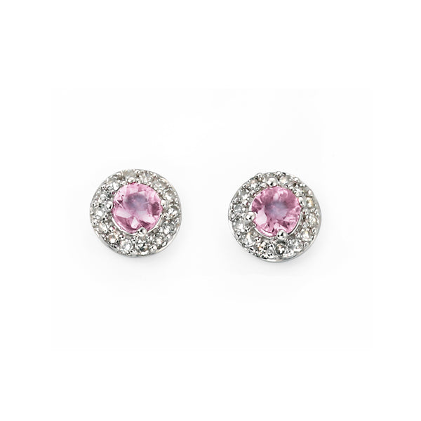 9ct White Gold Pink Sapphire & Diamond Studs