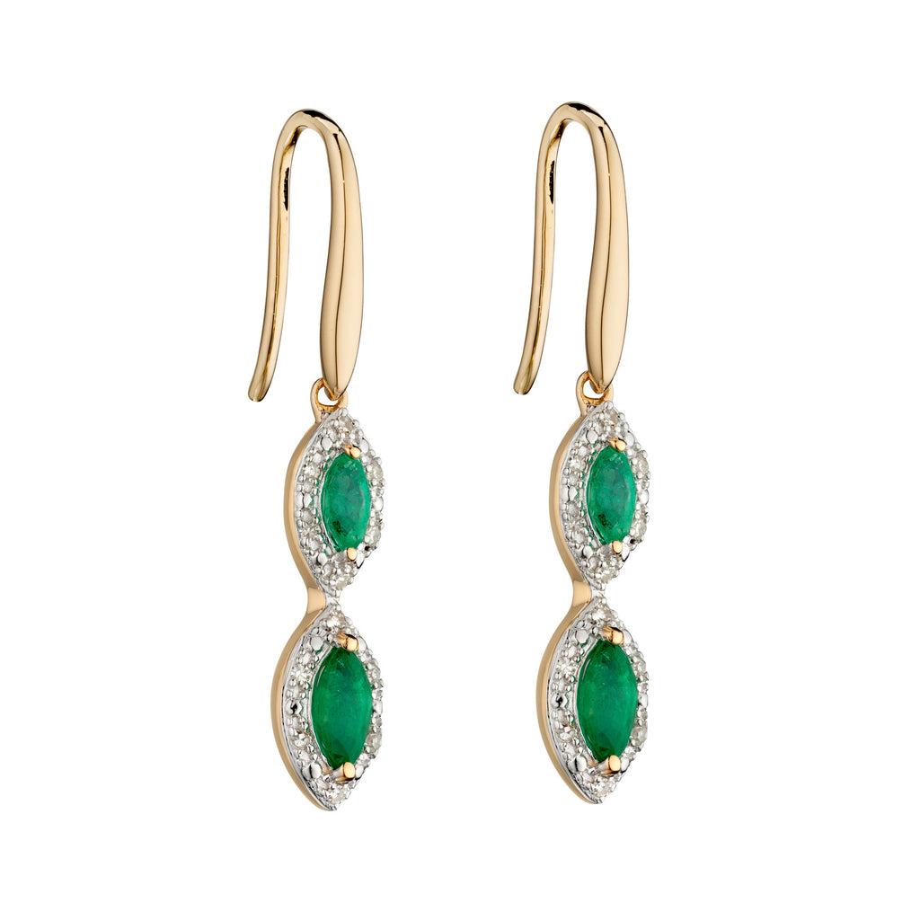 9ct Gold Emerald & Diamond Earrings