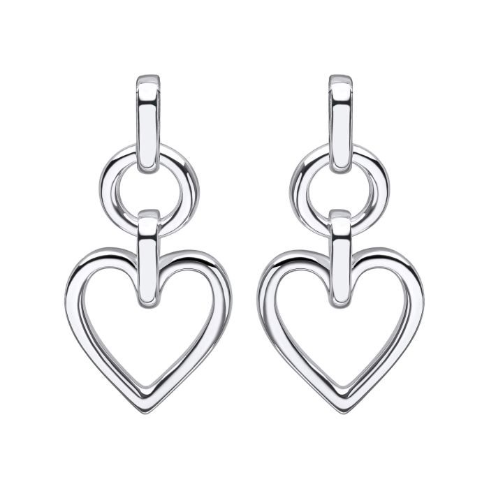 Silver Heart Drop Earrings