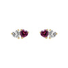 9ct Gold Rhodolite Garnet & Topaz Heart Studs
