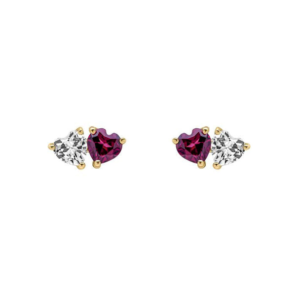 9ct Gold Rhodolite Garnet & Topaz Heart Studs