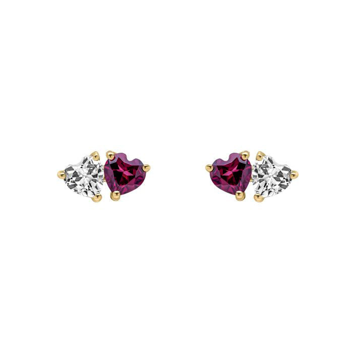 9ct Gold Rhodolite Garnet & Topaz Heart Studs