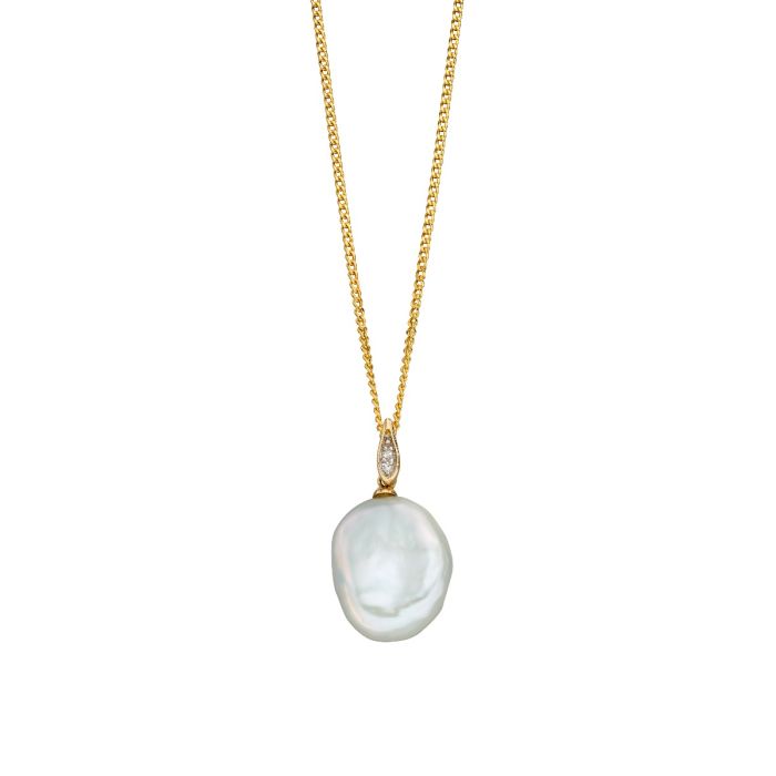 9ct Gold Pearl & Diamond Pendant