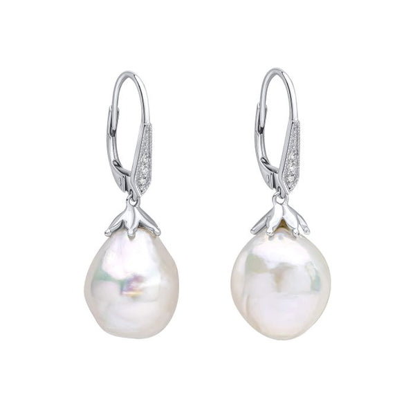 9ct White Gold Pearl & Topaz Drops