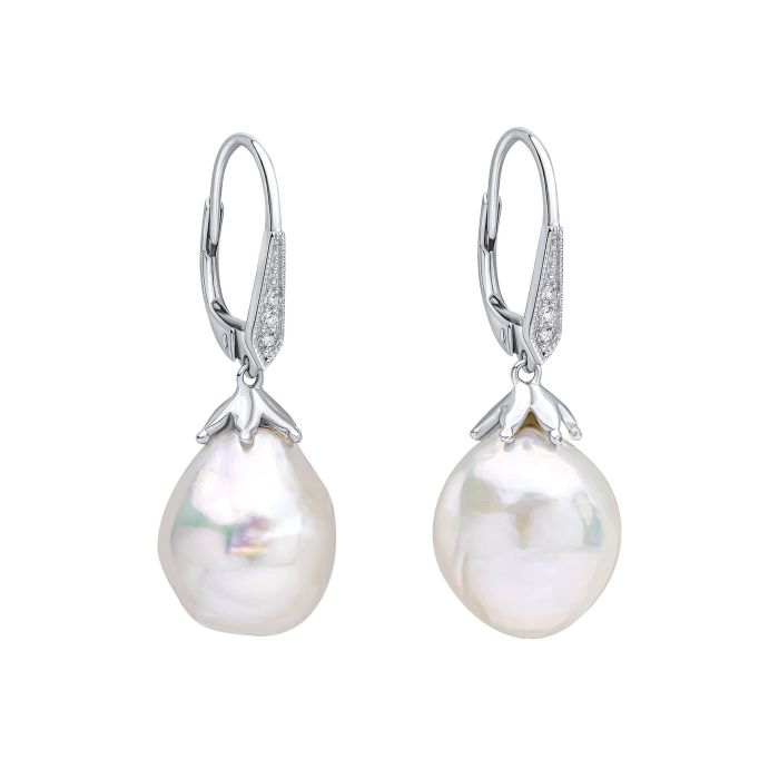9ct White Gold Pearl & Topaz Drops