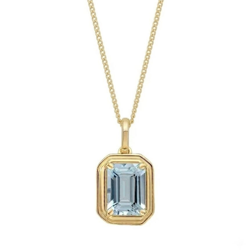 9ct Gold Aquamarine Pendant & Chain
