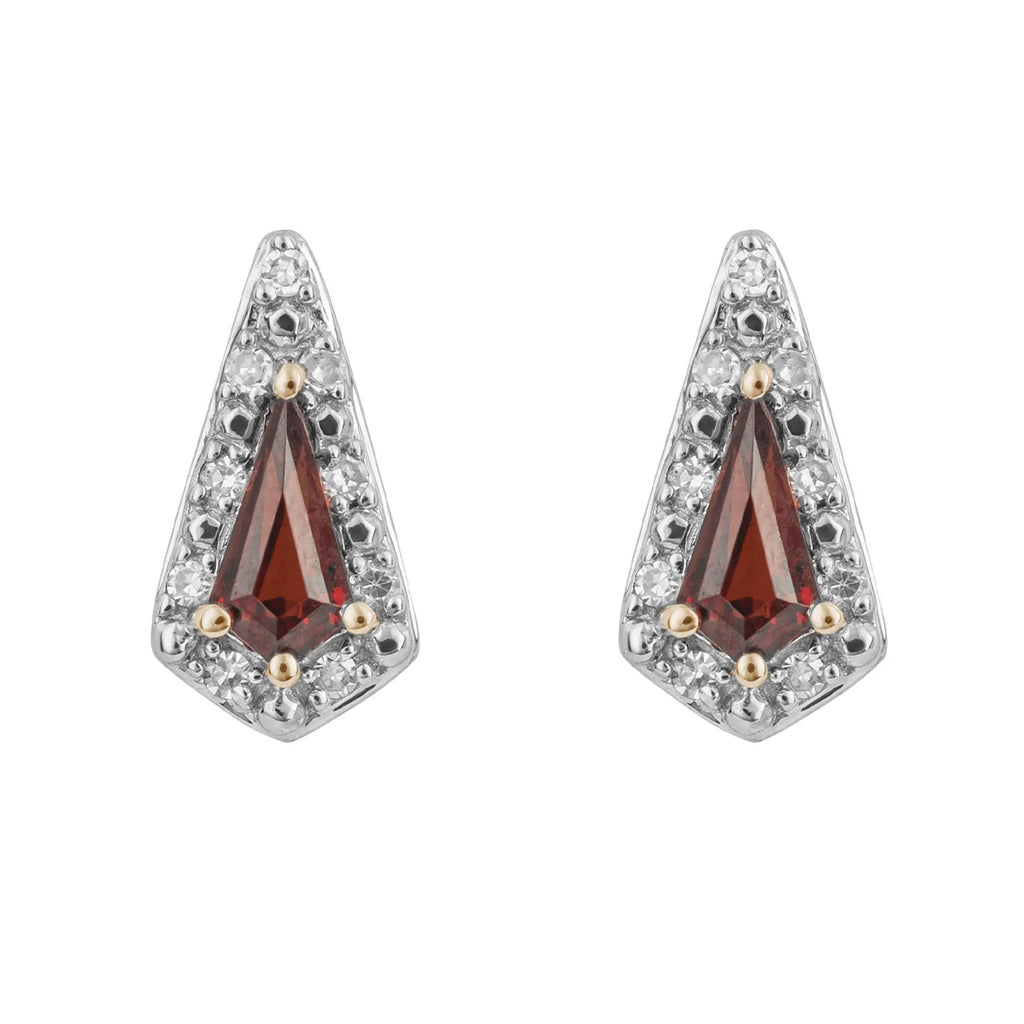 9ct Gold Garnet & Diamond Stud Earrings
