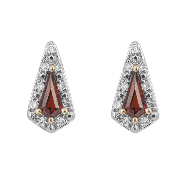 9ct Gold Garnet & Diamond Stud Earrings