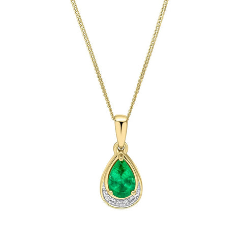 9ct Gold Emerald & Diamond Pendant