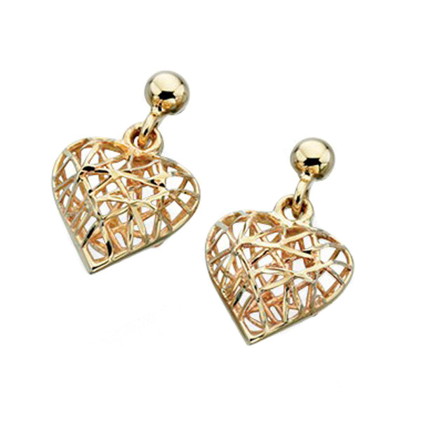 9ct Y/Gold Caged Heart Drop Earrings