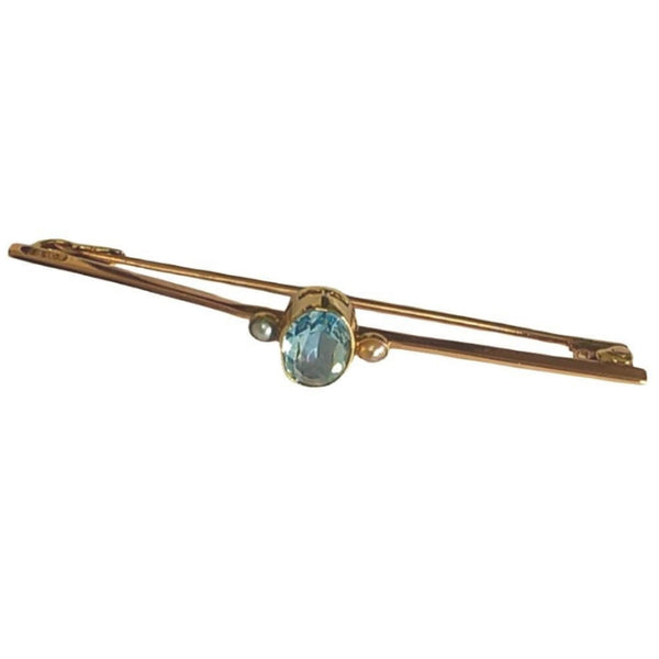 Vintage Aquamarine & Seed Pearl Brooch