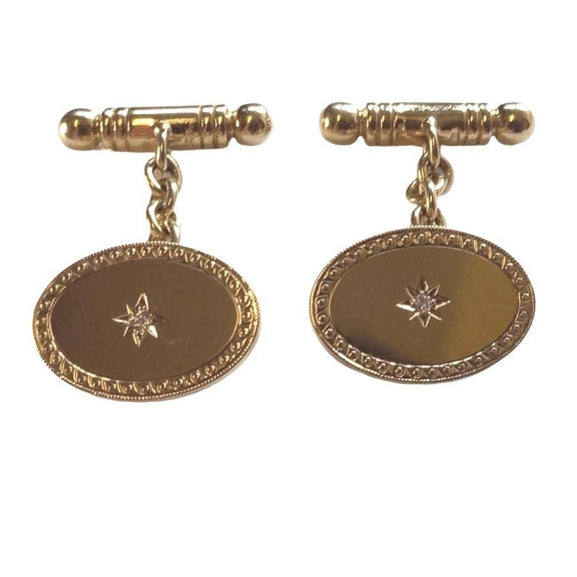 Pre-owned 9ct Gold & Diamond Cufflinks