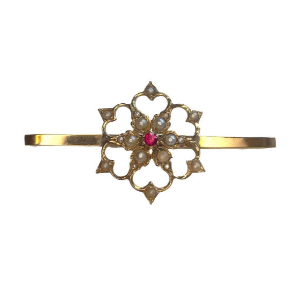 Vintage Ruby & Seed Pearl Brooch