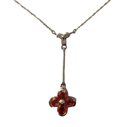 Pre-owned Padparadscha Sapphire & Diamond Necklace