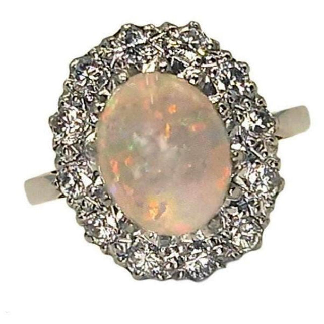 Pre-owned Opal & Diamond Cluster Ring