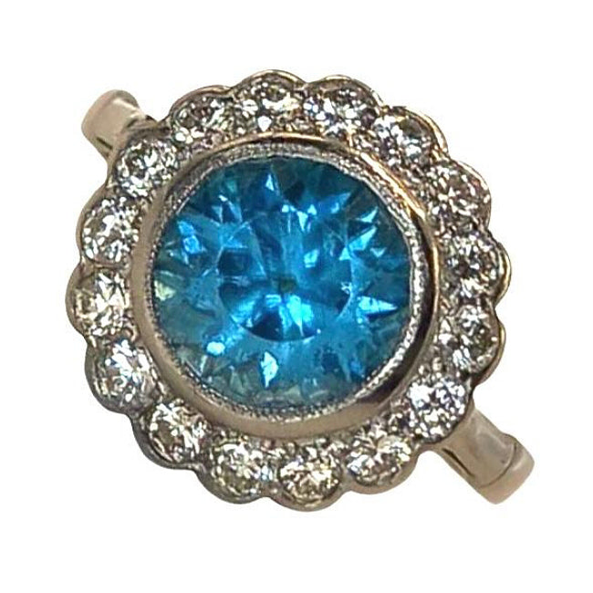Pre-owned Blue Zircon & Diamond Ring