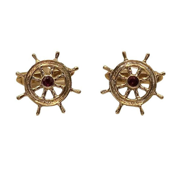 Pre-owned 9ct Gold & Ruby Ship's Wheel Cufflinks