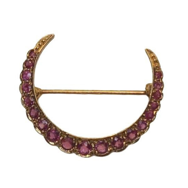 Vintage 9ct Gold Ruby Crescent Brooch