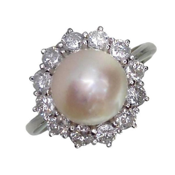 Pre-owned Cultured Pearl & Diamond Ring
