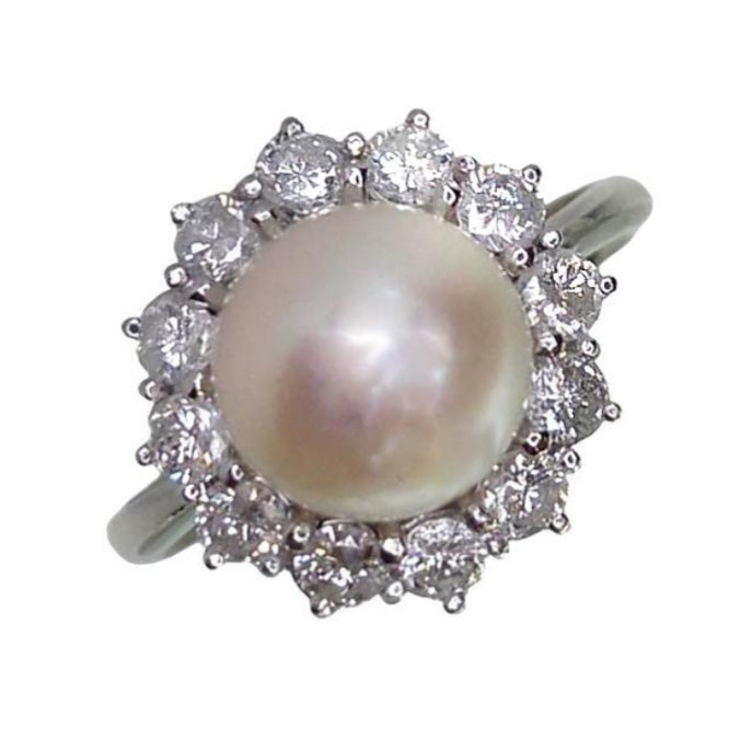 Pre-owned Cultured Pearl & Diamond Ring