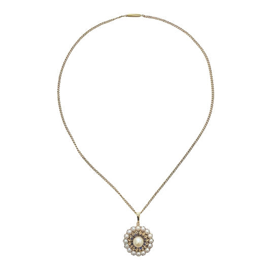 Pre-owned 9ct Gold Pearl & Sapphire Pendant