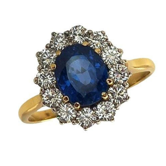 Pre-owned 18ct Gold Sapphire & Diamond Cluster Ring