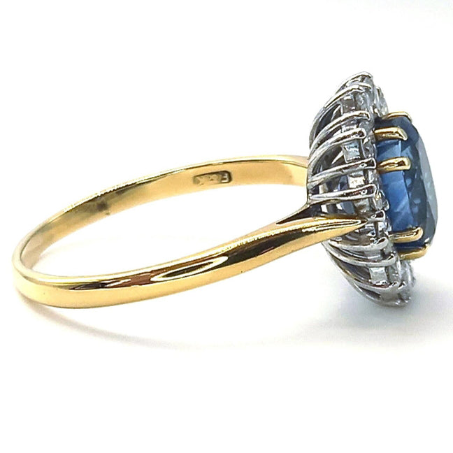 Pre-owned 18ct Gold Sapphire & Diamond Cluster Ring