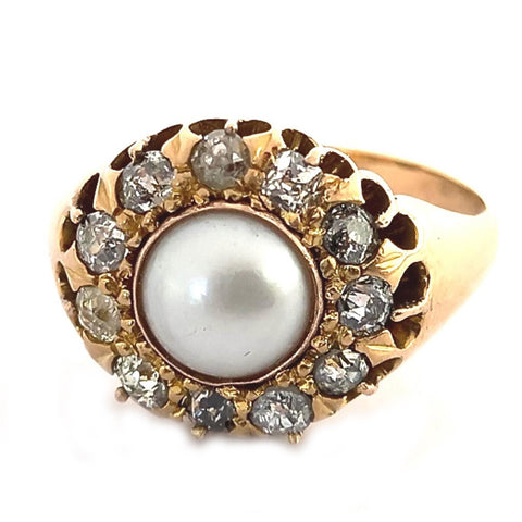Antique 18ct Gold Pearl & Diamond Ring
