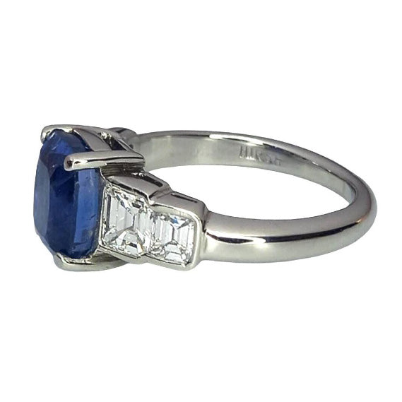 Pre-owned Platinum Sapphire & Diamond Ring